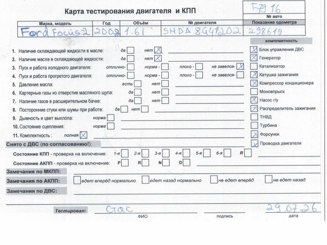 двигатель Ford Focus II 2008, 1.6 л., i, бензин, МКПП, SHDA